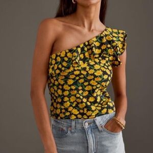 NWT Anthropologie Maeve  Floral One-Shoulder Ruffle Top  XS